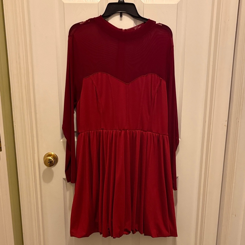 Elegant Red Long-Sleeve Dress